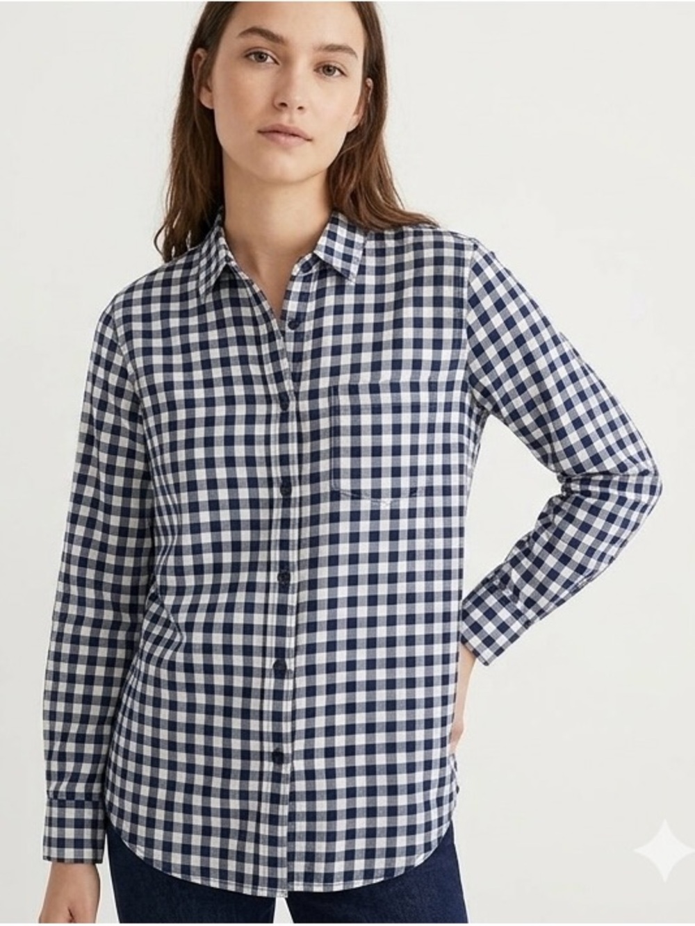 J.Crew Navy White Gingham Boy Fit Button Down Shirt Preppy Modern Minimalism